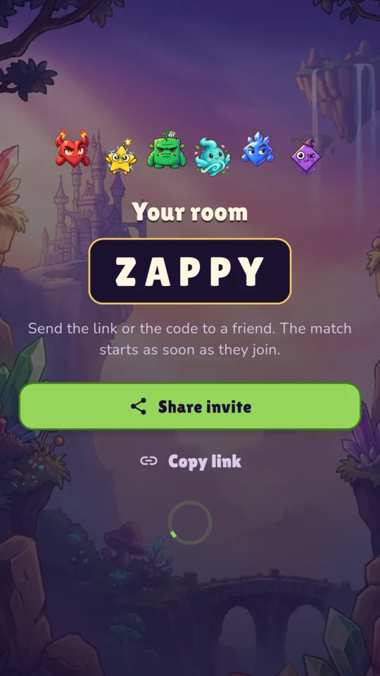 A room code ready to share with a friend