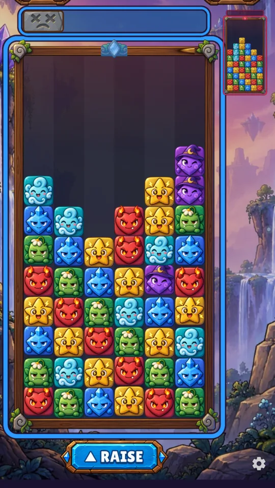 A real Blokfall match, with your monster-filled board beside your opponent’s board