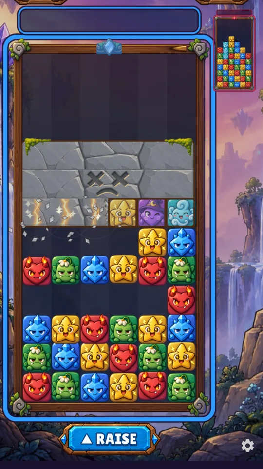 A stone slab cracking into colored blocks after a match beneath it